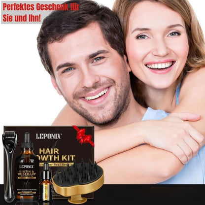 Haarwachstumsset mit Rosmarinöl Dermaroller & Kopfhaut Massagebürste Geschenkset
