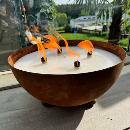 Schwabenfire XXL Outdoorkerze mit Dauerdocht in Edelrost Metallschale kerzendeko