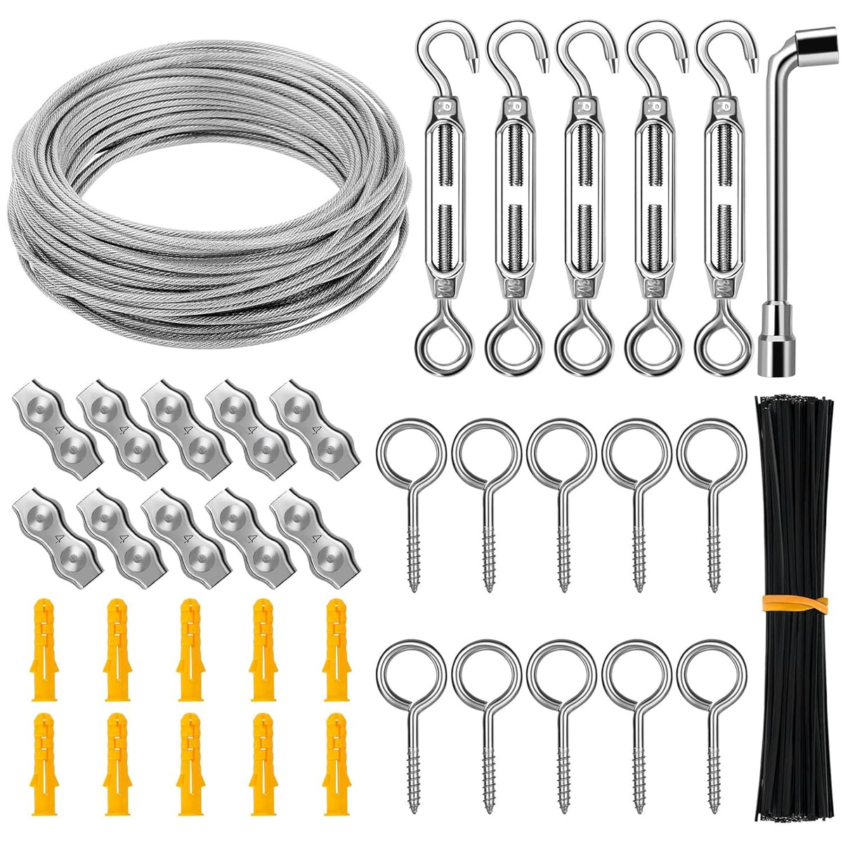 30M 3mm Edelstahl Drahtseil ösen Kabelschloss PVC ummantelt