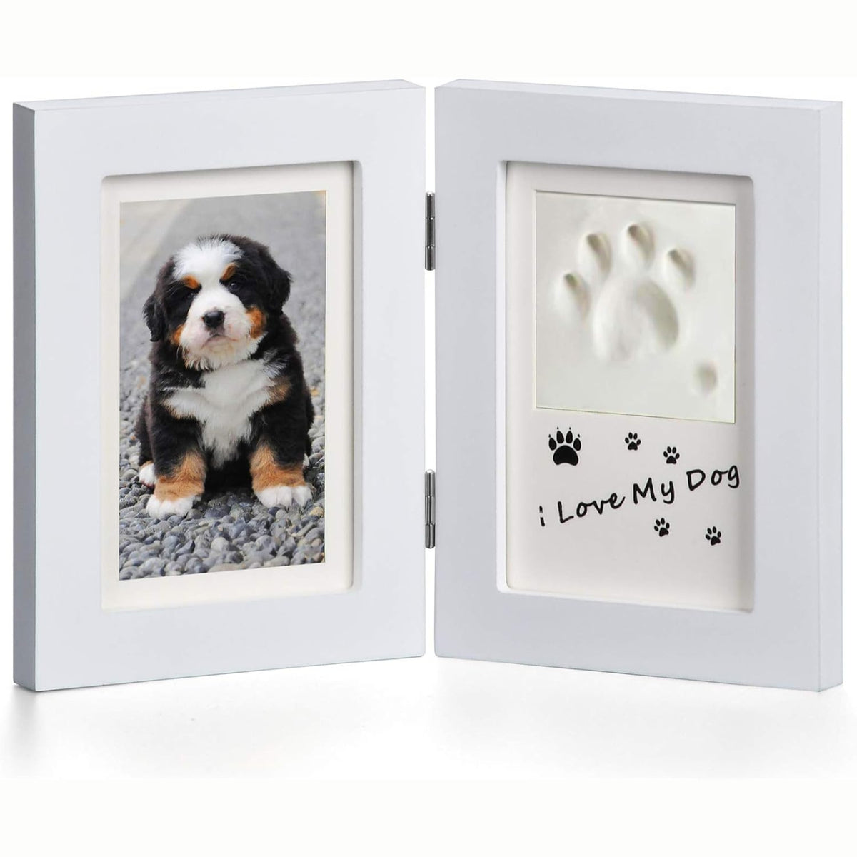 Hund Katze 3D Pfotenabdruck Kit Holzrahmen Weiß Wand oder Tisch