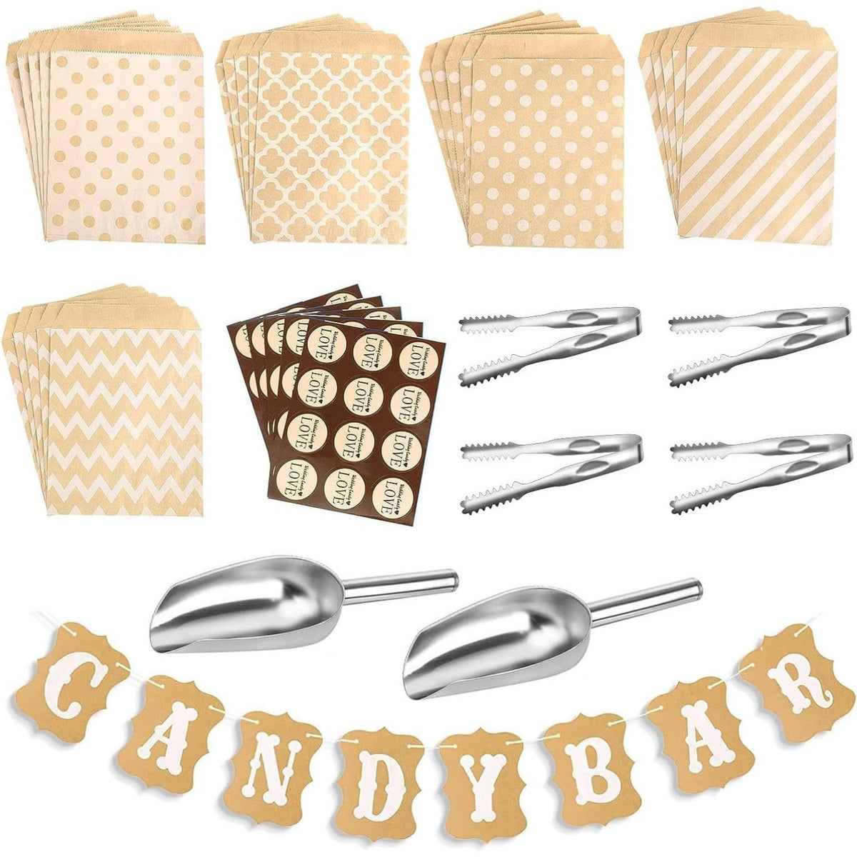 67tlg Candybar Zubehör Set mit Zuckerzange und Schaufeln