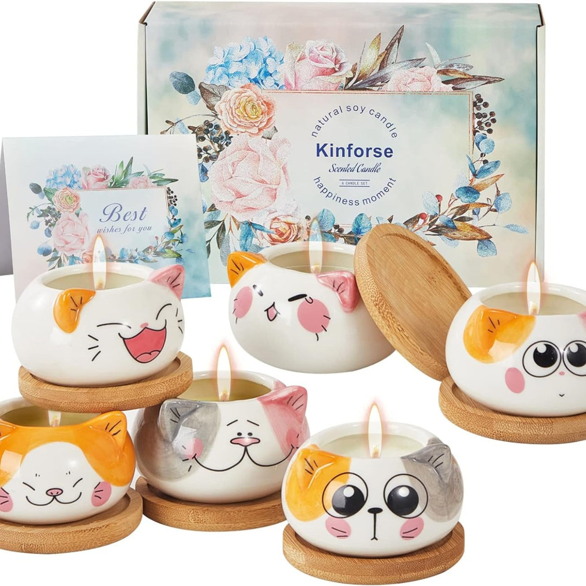Geschenke für Frauen Duftkerzen geschenkset Katzen Vasen 6x