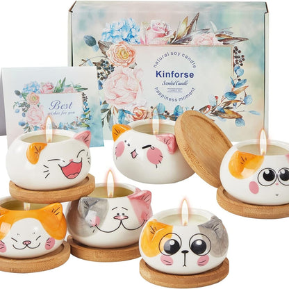 Geschenke für Frauen Duftkerzen geschenkset Katzen Vasen 6x