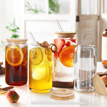 XL Cocktailgläser mit Deckel und Glasstrohalme 550ml 4x Set