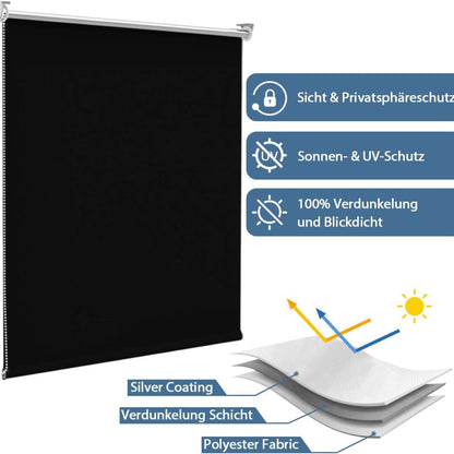 Verdunklungsrollo ohne Bohren Klemmfix Schwarz 40x150cm