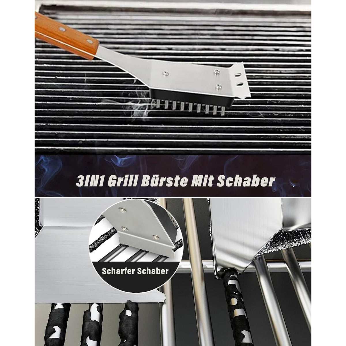 Grill Reinigungsbürste und Schaber 3IN1 BBQ Bürste 38CM