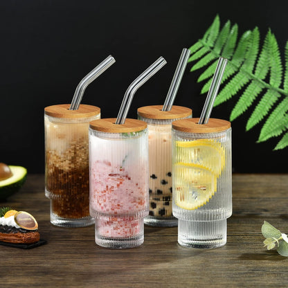 Cocktailgläser mit Deckel mit Glasstrohalme 325ml 4x Set