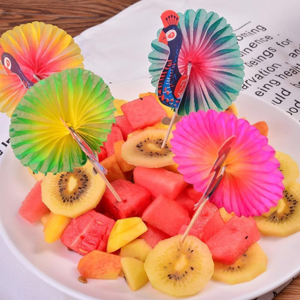 Party Zubehör Cocktail Deko Sticks 100 Stück Papier Pfau