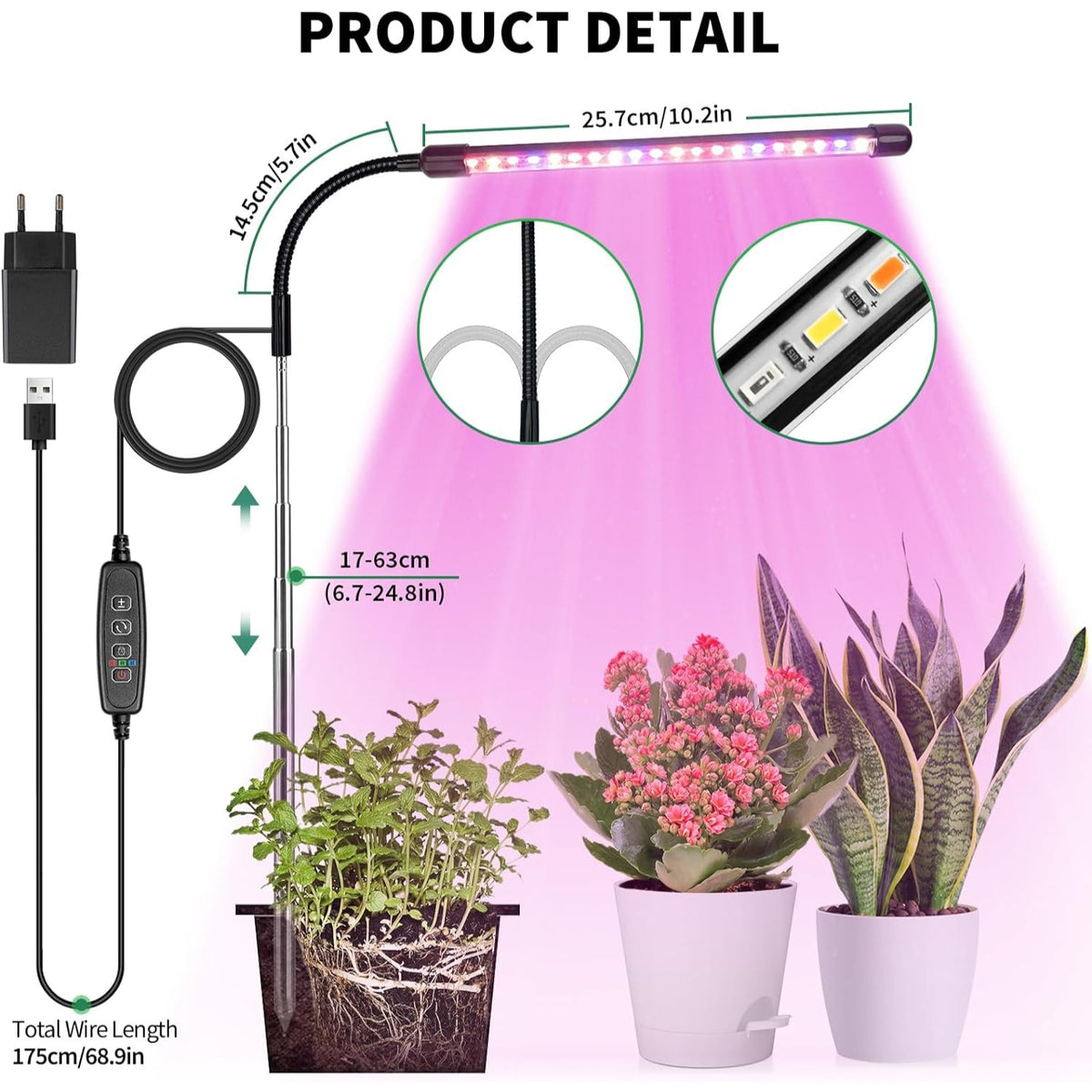 LED Grow Lampe Pflanzenlampe LED Vollspektrum USB Timer
