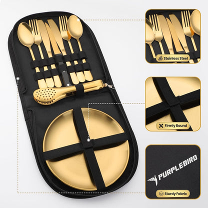 Gold Besteck Set 10 Stücke Camping Geschirrset 2 Personen