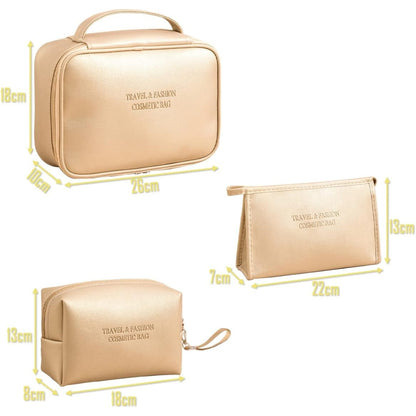3 Pcs Kosmetiktasche Set Gold Wasserdicht 1 Großer+2 Kleine Kulturbeutel Reise