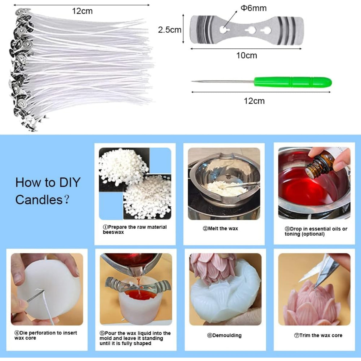 6Pcs Kerzenformen Zum Gießen Kerzen Formen Silikon DIY Kit