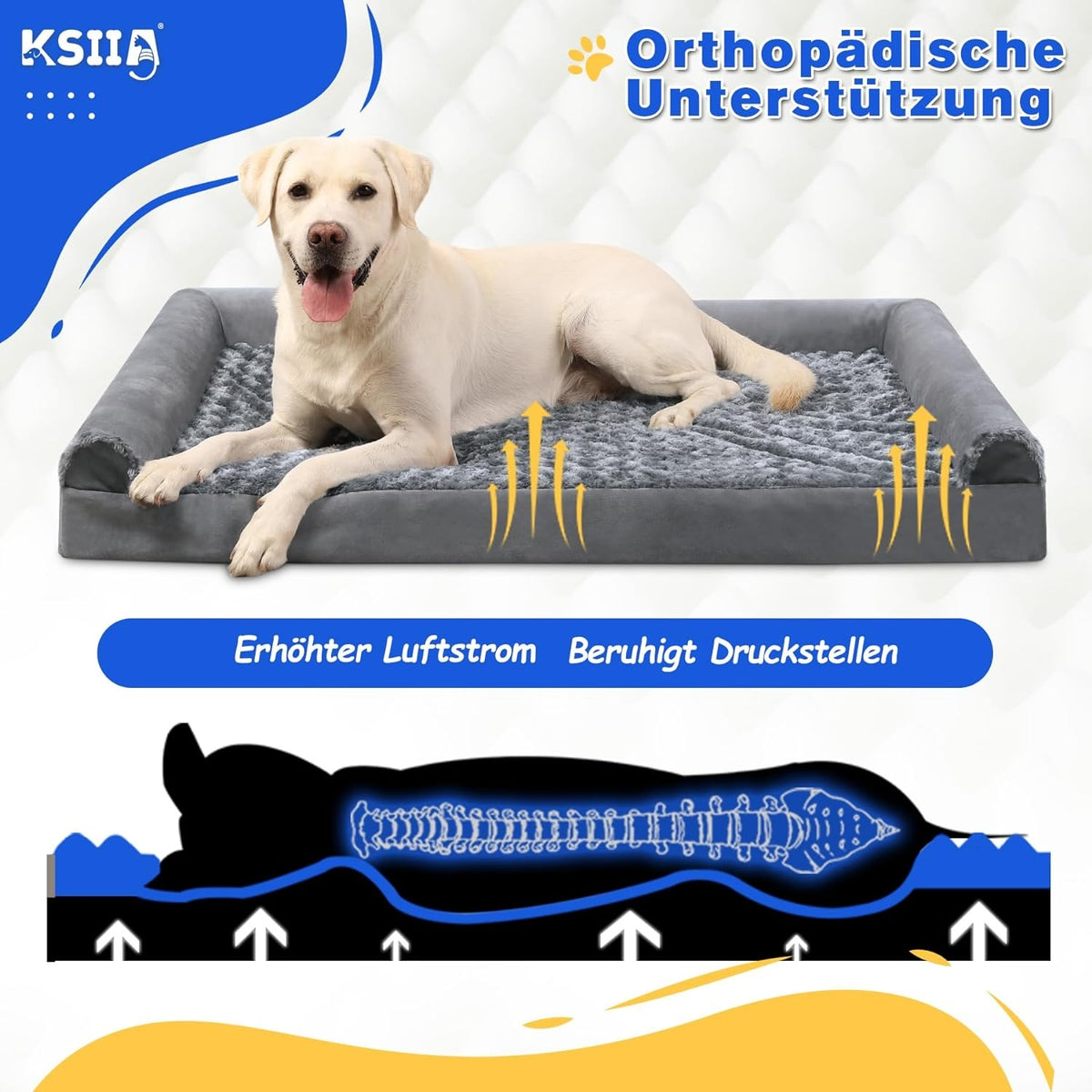 Premium Orthopädisches Hundebett Grosse Hunde 105x70x18cm