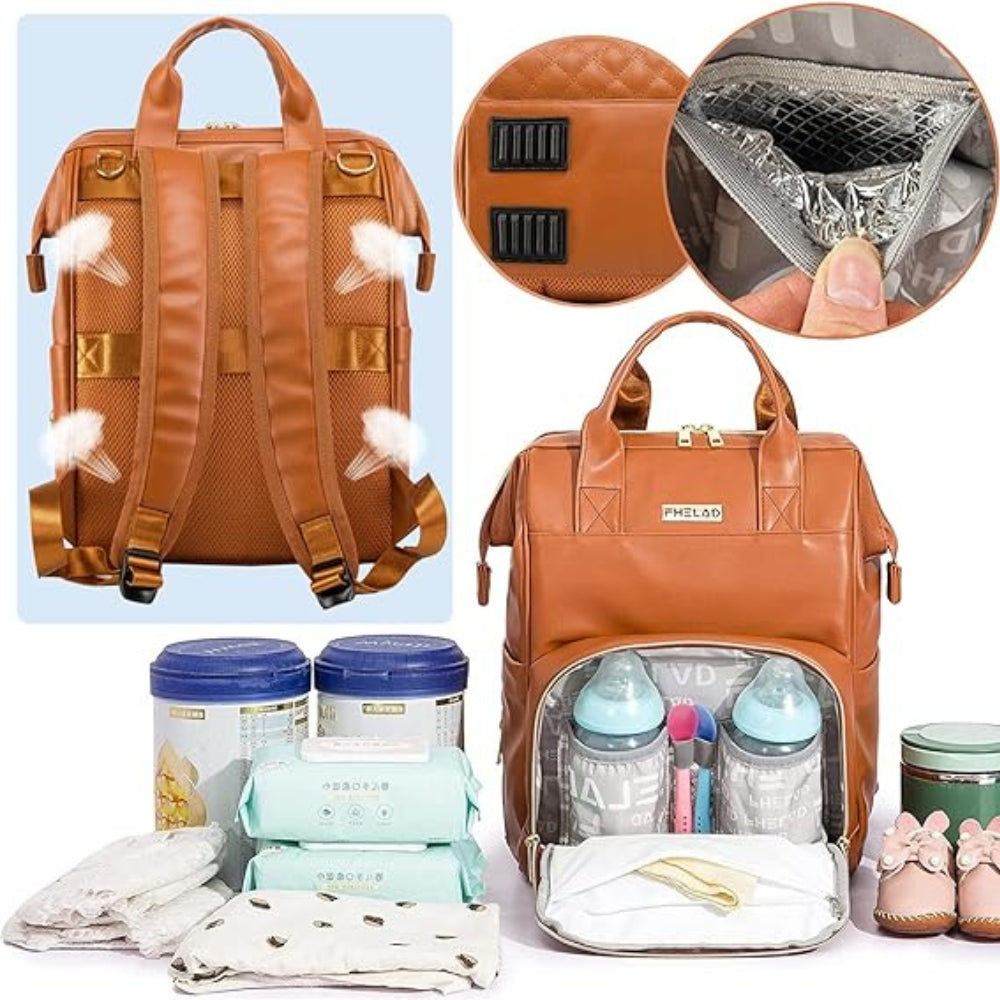 Leder Wickelrucksack Baby Reise Rucksack Wasserdicht Große Kapazität Braun PU