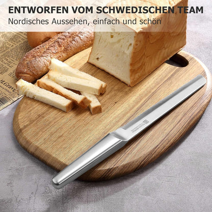 Günstiges Brotmesser Silber Klingenlänge 20 cm scharfes Messer mit Bruchsicherem Full Tang Design High Carbon Deutsches Edelstahl gezacktes Messer