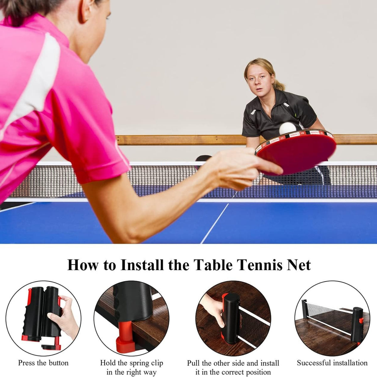Tischtennisschläger Set mit Tischtennisnetz Tischtennis Set 2 Schläger 6 Tischtennisbälle Tragetasche Profi Sport Set für Indoor Outdoor Spiele