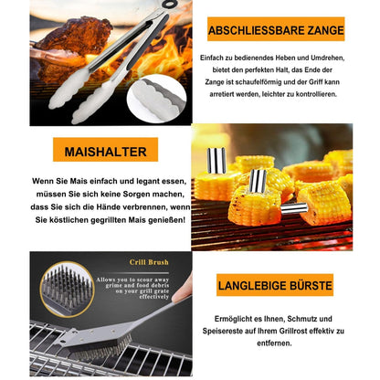 Grillzubehör Set Männer Geschenke 20 Teiliges Edelstahl Grillbesteck Set mit Grillzange Grillspachtel Schürze Set für Outdoor Camping Grillgeschenke