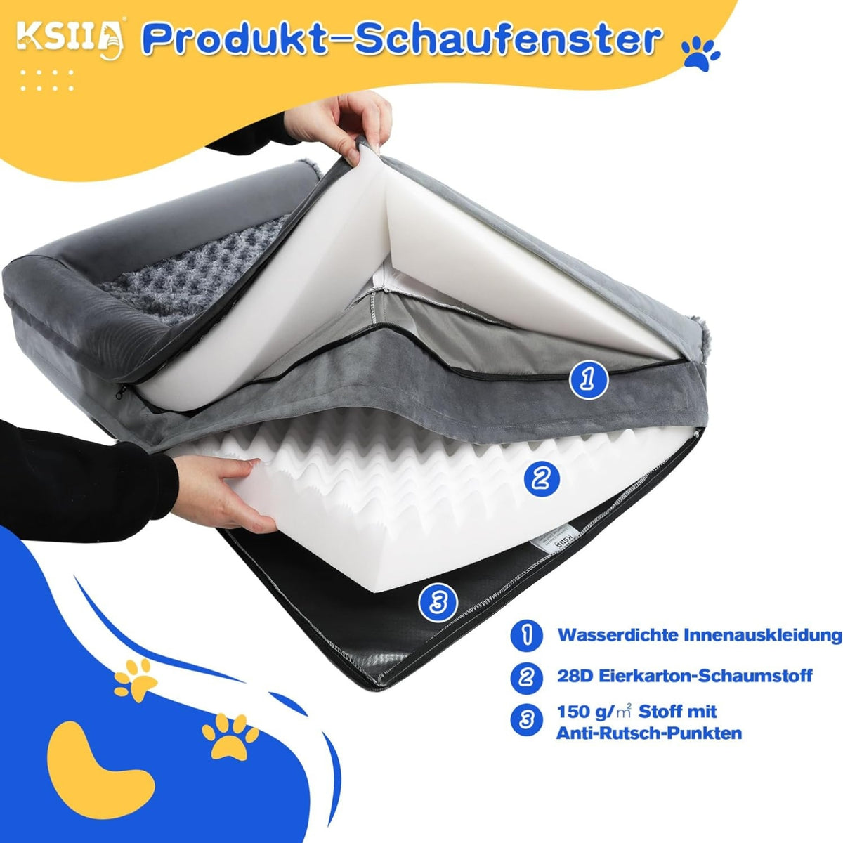 Premium Orthopädisches Hundebett Grosse Hunde Orthopädisches Hundebett Grosse Hunde 105x70x18cm Hundesofa Bezug abnehmbar waschbar XL Hundecouch Grau