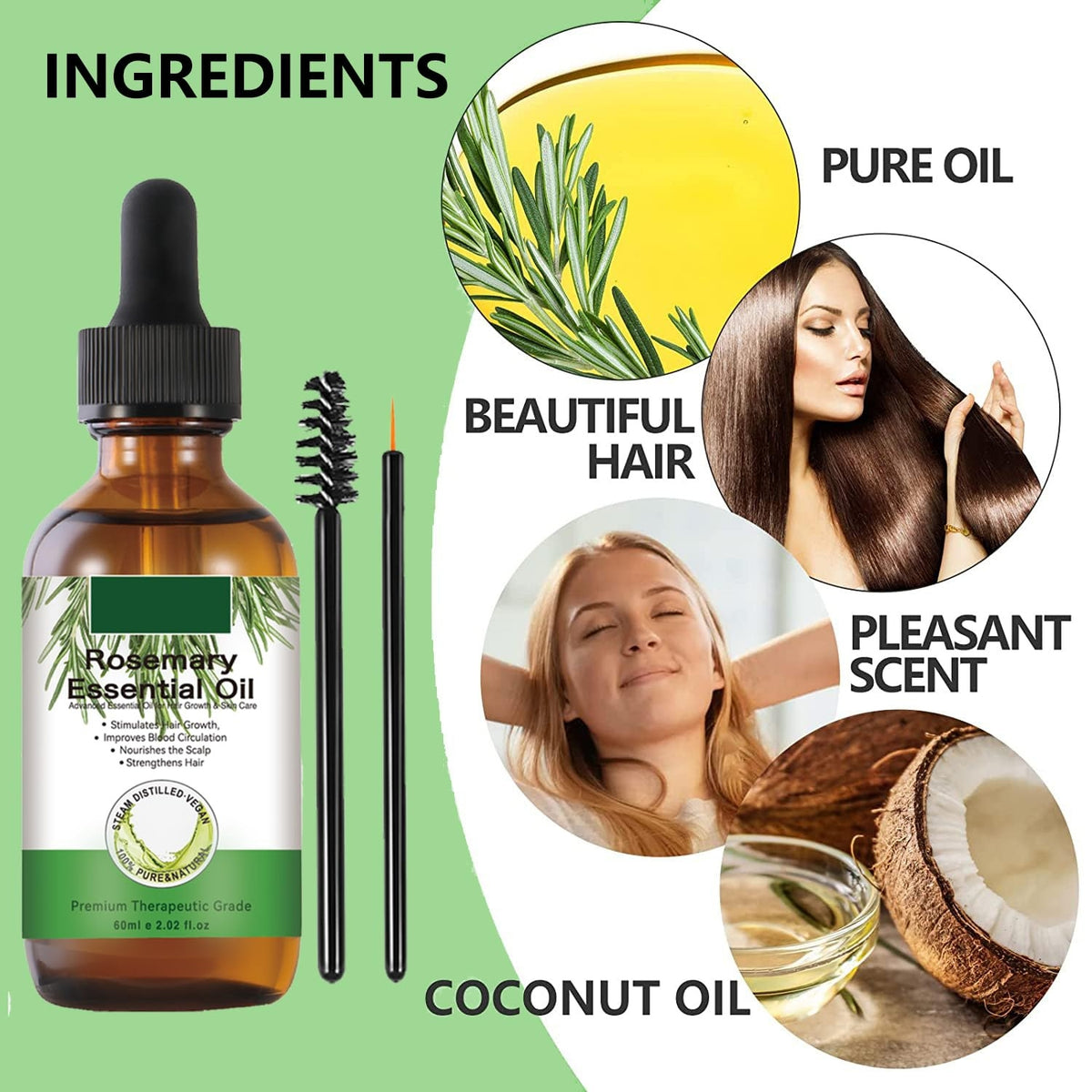 Rosmarinöl Haare 60ml Ätherisches Öl Wachstum für Haare Wimpern Haarpflege