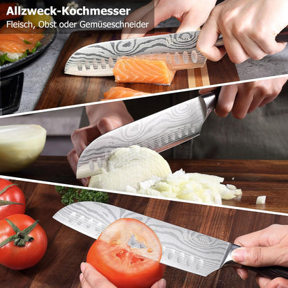 Santokumesser Klingenlänge 17 cm Kochmesser aus deutschem Messerstahl Sushi Messer Küchenmesser mit ergonomischem Griff für Haus und Restaurant