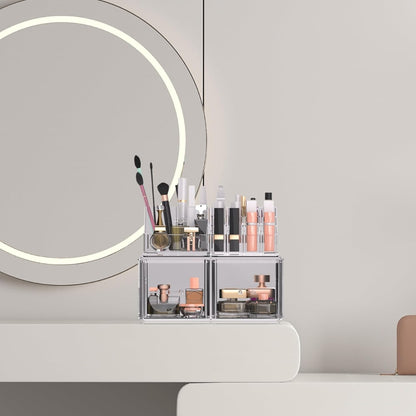 Makeup Organizer Transparent 2 Schubladen Kosmetikbox Schminkaufbewahrung
