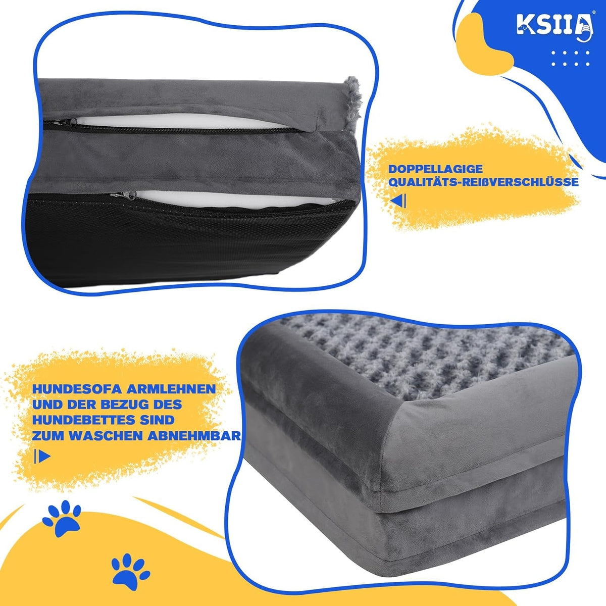 Premium Orthopädisches Hundebett Grosse Hunde 105x70x18cm waschbar grau
