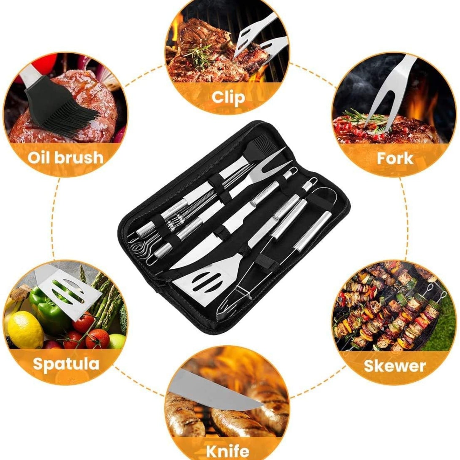 GrillbesteckSet +BBQ Grillhandschuhe 800°C 9 teilig Edelstahl Grillzubehör Set