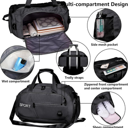 40L Sporttasche Wasserdicht Rucksack Schuhfach Nassfach Schwarz
