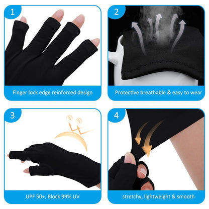 Professionelle UV-Schutzhandschuhe UPF50+ für Gel-Nagellampen 2er Set Schwarz