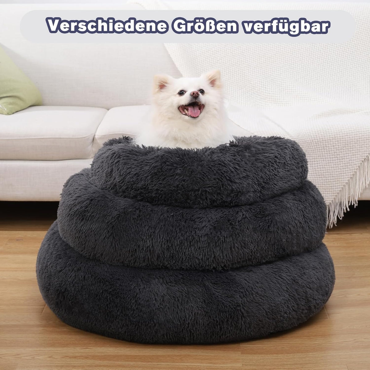 Flauschiges Hundebett Rund Donut Hundekissen waschbar dunkelgrau