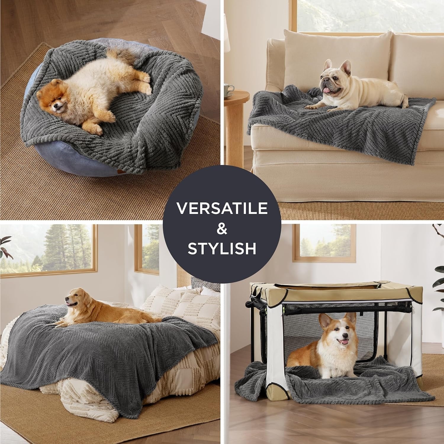 Waschbare Hundedecke Grosse Hunde 120x100 cm Sofa dunkelgrau