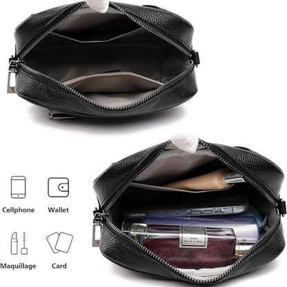 Echtleder Crossbody Bag Schwarz mit Weißem Gurt Damen Modisch