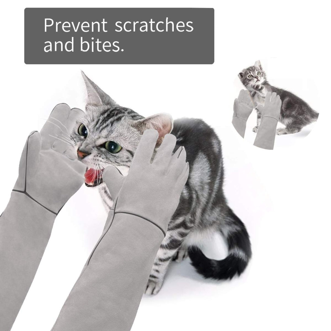 Mehrzweck-Anti-Biss-Handschuhe Langärmlige Gartenhandschuhe Punktfeste Kevlar Für Hund Katze Vogel Schlange Kaktus Rose Wasserdicht Sweatproof Grau