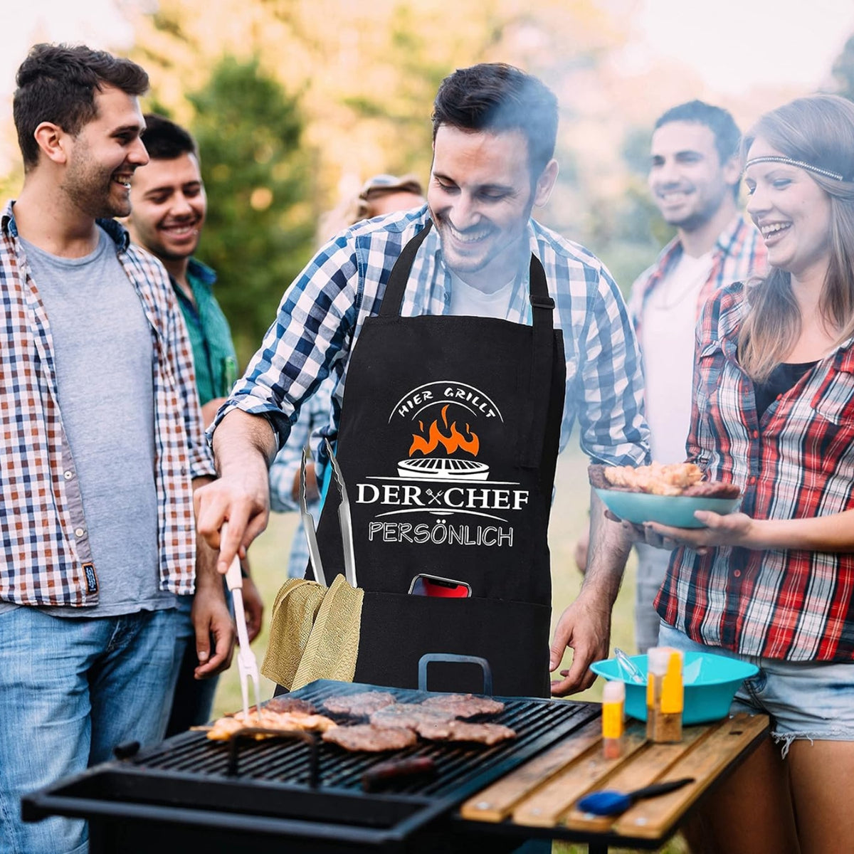 Grill Geschenke Zubehör Set 20tlg Edelstahl mit Zange Spachtel Schürze Koffer