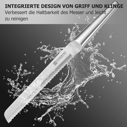 Brotmesser 20 cm Profi scharfes Küchenmesser aus Edelstahl mit Hohlgriff