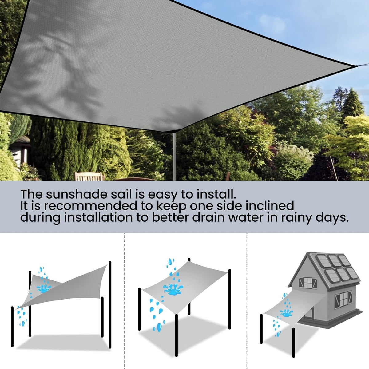 Sonnensegel Rechteckig 2x3m Sonnenschutz Terrasse Wasserdicht UV-Schutz Außen