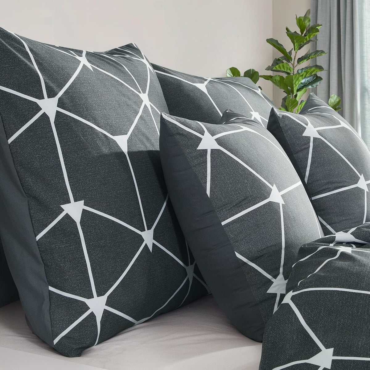 Bettdecke Flauschige Decke Bettwäsche 135x200 4teilig Anthrazit Geometrie Muster