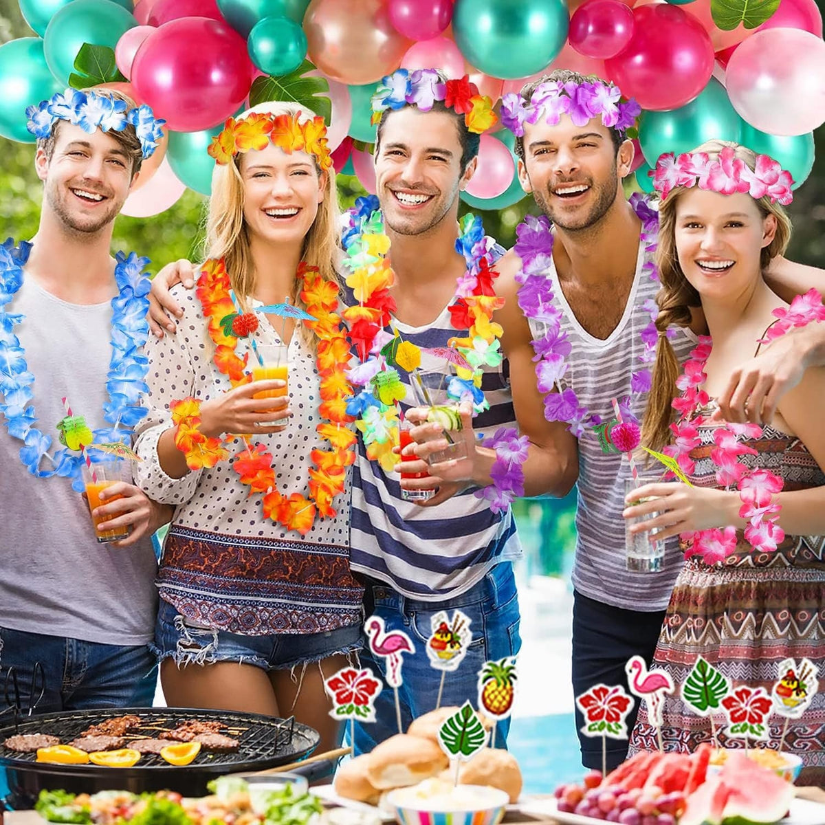Hawaii Deko Party Aloha Deko 170 Stück Tiki Bar Tischröcke Ballons Set