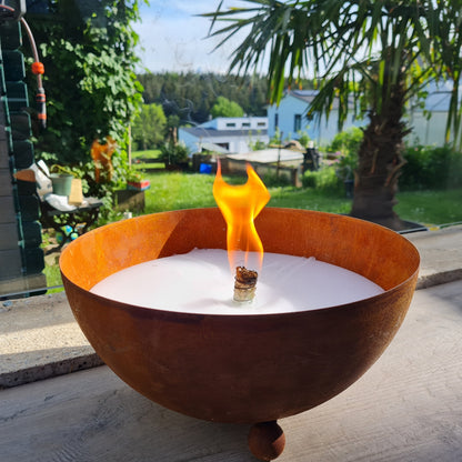 Schwabenfire Outdoorkerze mit Dauerdocht in Edelrost Metallschale Wiederverwendbar kerzen deko outdoor kerzen Geschenke für Frauen Garten
