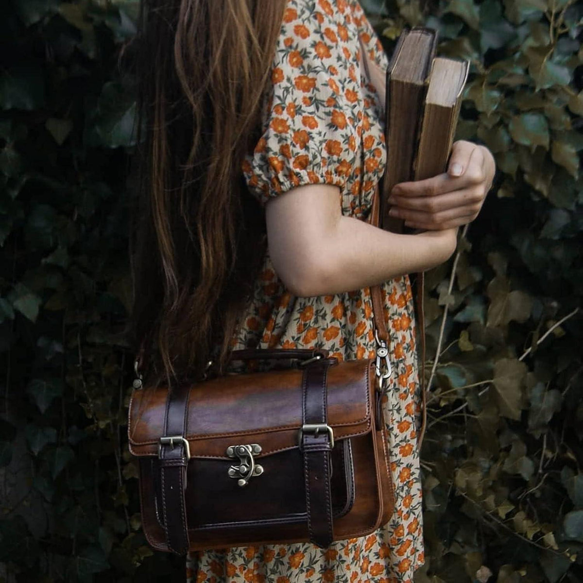 Vintage Umhängetasche Damen Braun 28x21cm - ECOSUSI