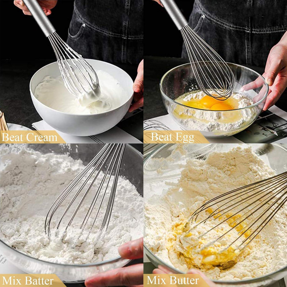 Ouddy Edelstahl-Schneebesen Set, 3 Stück, Multifunktional