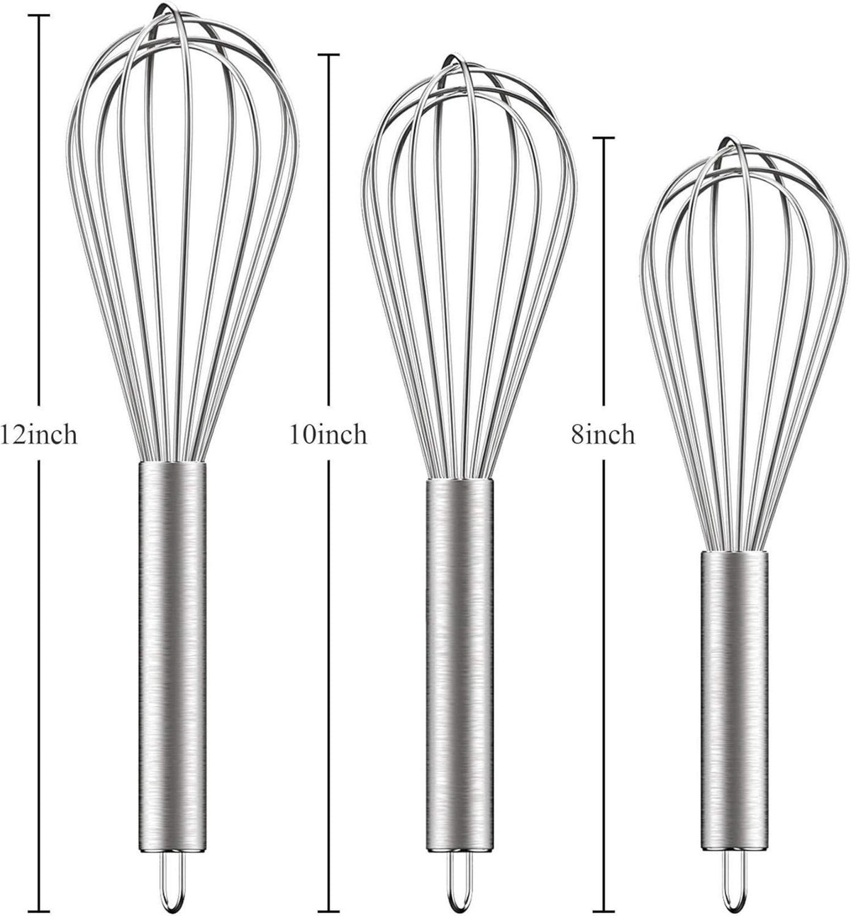 Edelstahl-Schneebesen Set 3 Größen 20 25 30 cm Küchenwisks Mixing Whisk