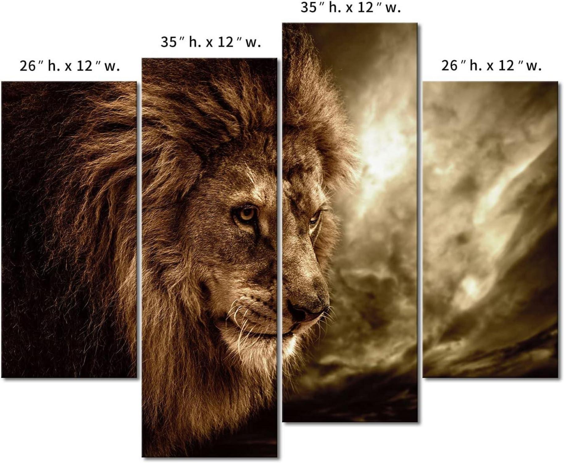 Löwe Leinwand Bilder 4-teilig Wandbilder Wohnzimmer 12x26 12x35