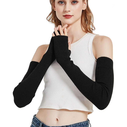 Lange Damen Winterhandschuhe mit Daumenloch – Schwarz