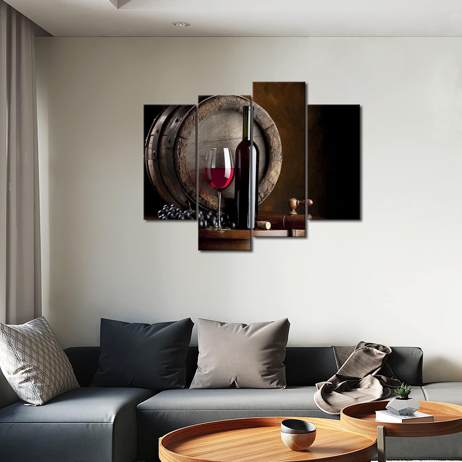 Leinwand Wein Bilder Obst Küche Wandbilder Wohnzimmer 4-teilig