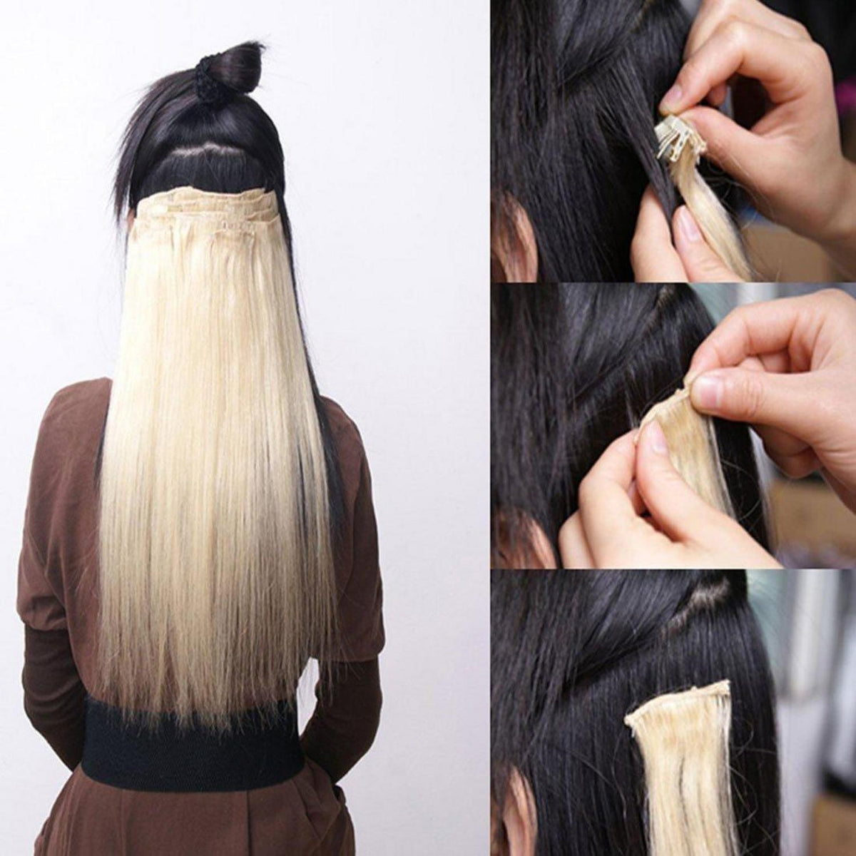 Clip In Haarverlängerung Glatt, Aschblond Mix, 58cm