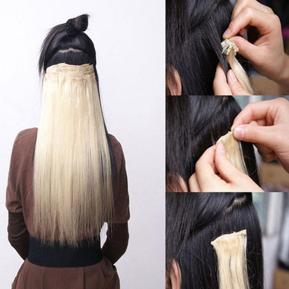 Clip In Haarverlängerung Glatt, Aschblond Mix, 58cm
