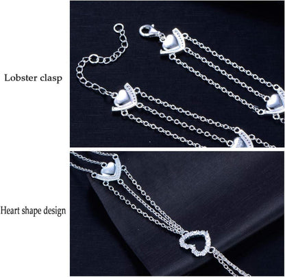 Silber Fußkettchen mit Herzanhänger und Zirkonia - Set