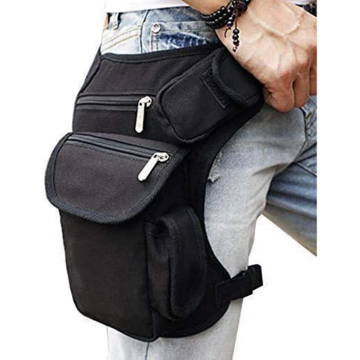Motorrad Beintasche Canvas Reitertasche Hüfttasche Schwarz
