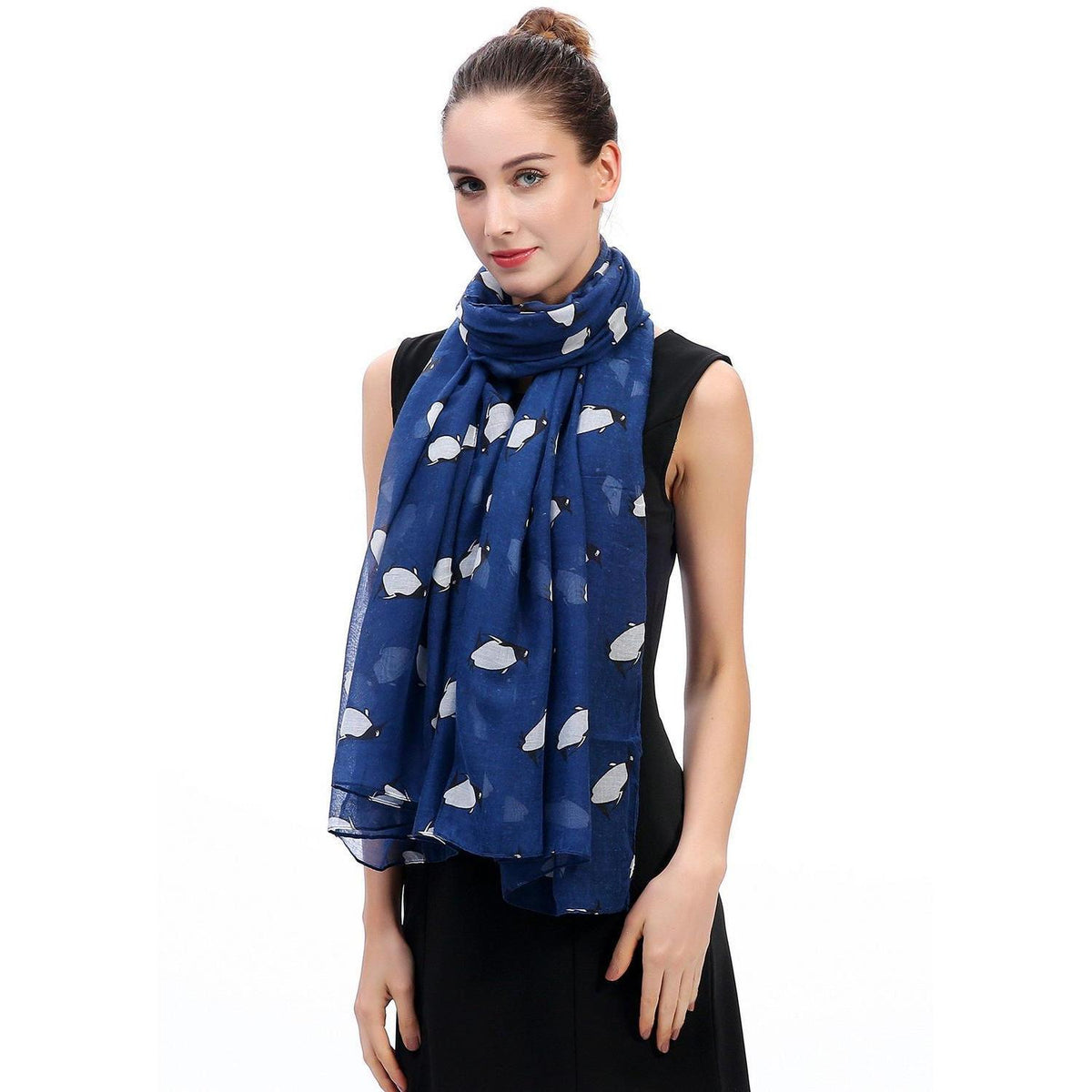 Damen Schal Pinguine Blau 180x90 cm